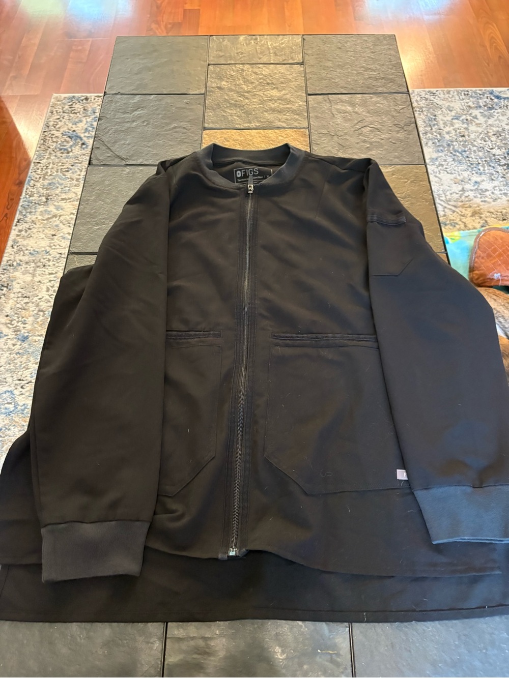FIGS Black Bomber-Style Zip Jacket